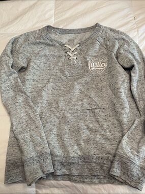 Justice Heather Gray Lace-Up Crewneck Sweatshirt